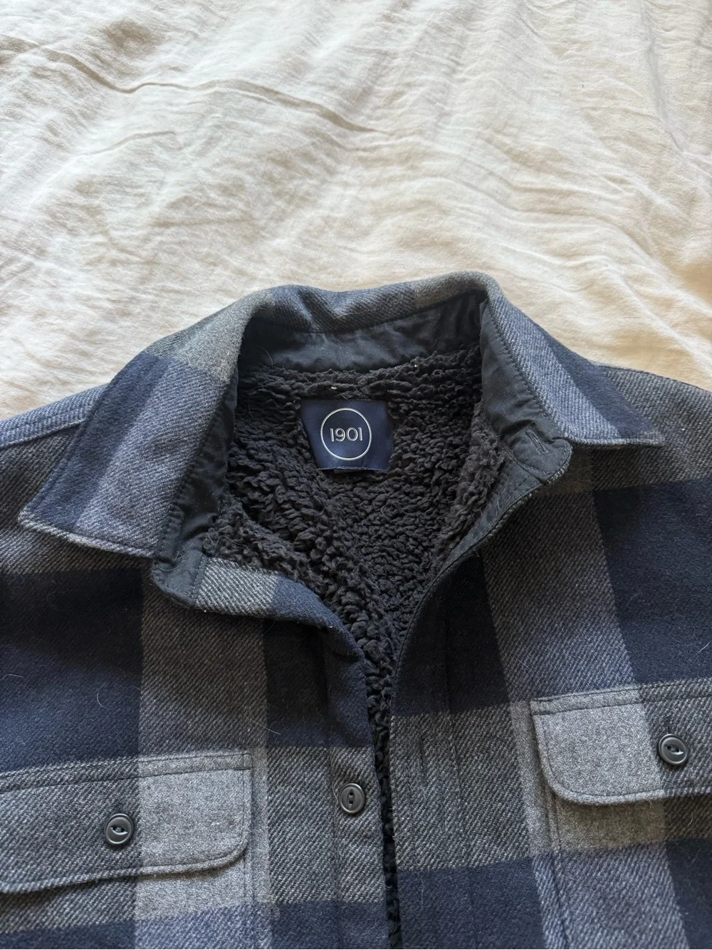 1901 Men's Navy and Gray Plaid Shirt Jacket
